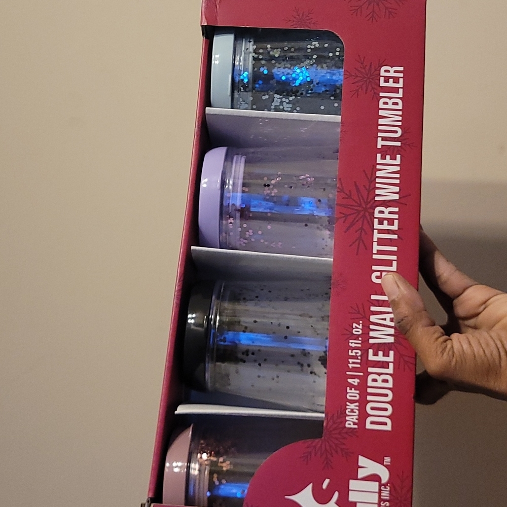 Sully 4pc Double Wall Glitter Wine Tumbler